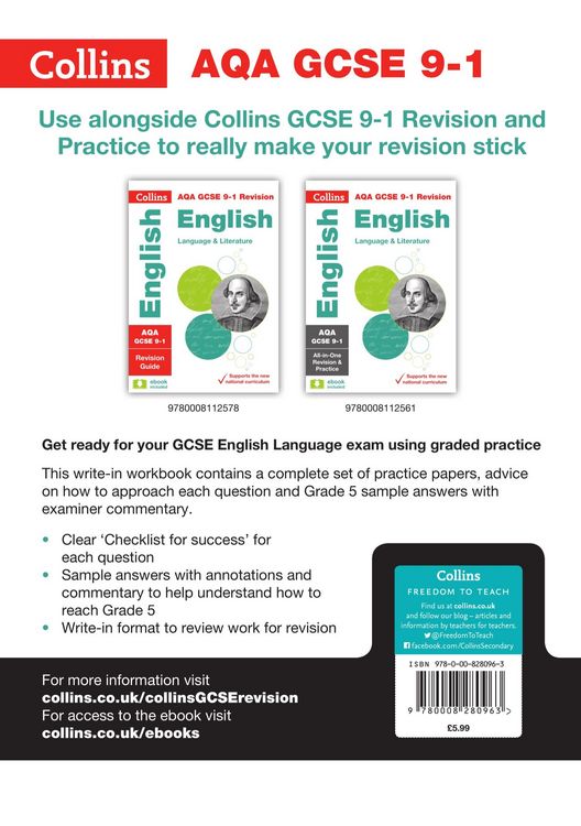 Produktbild: Collins GCSE 9-1 Revision - Aqa GCSE 9-1 English Language Exam Practice Workbook for Grade 5