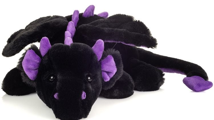 Produktbild: Teddy Hermann 94005 - Drache Logan liegend, schwarz-lila, Pl&uuml;sch, 32 cm