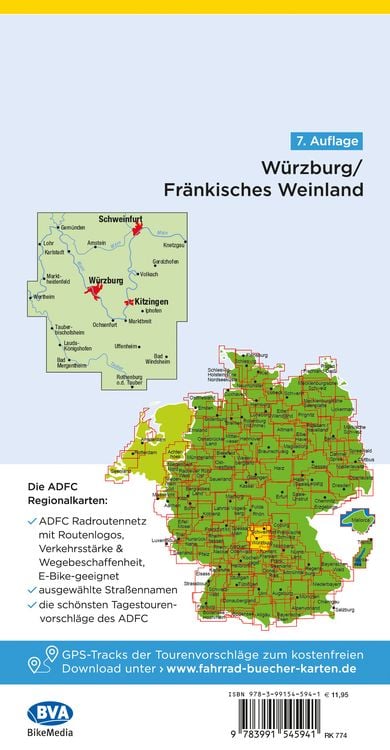 Produktbild: BVA ADFC Regionalkarte W&uuml;rzburg Fr&auml;nkisches Weinland 1:75.000