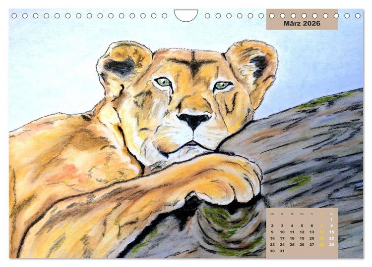 Produktbild: PortraiTierART Gro&szlig;katzen - Wundervolle Portraitzeichnungen (Wandkalender 2026 DIN A4 quer), CALVENDO Monatskalender
