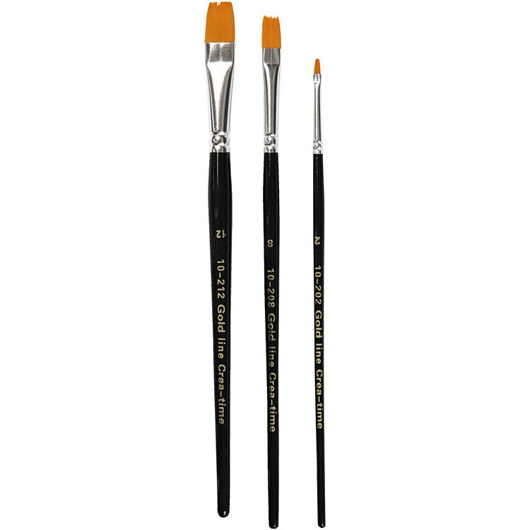 Produktbild: Creativ Company Gold Line Pinsel, Nr. 2+8+12, L 16,5-19 cm, B 3-12 mm, Flach, 3 Stk