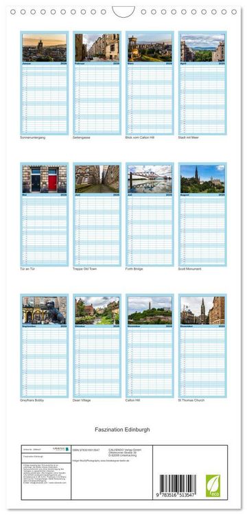 Produktbild: Familienplaner 2026 - Faszination Edinburgh mit 5 Spalten (Wandkalender, 21 x 45 cm) CALVENDO