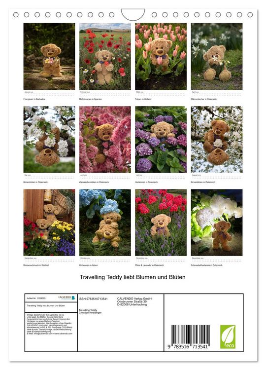 Produktbild: Travelling Teddy liebt Blumen und Bl&uuml;ten (Wandkalender 2026 DIN A4 hoch), CALVENDO Monatskalender