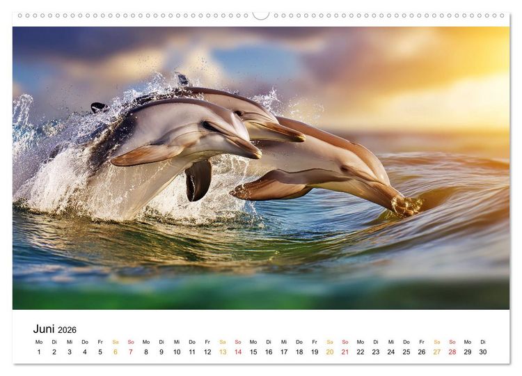 Produktbild: Delfine - Wellen K&uuml;nstler (hochwertiger Premium Wandkalender 2026 DIN A2 quer), Kunstdruck in Hochglanz