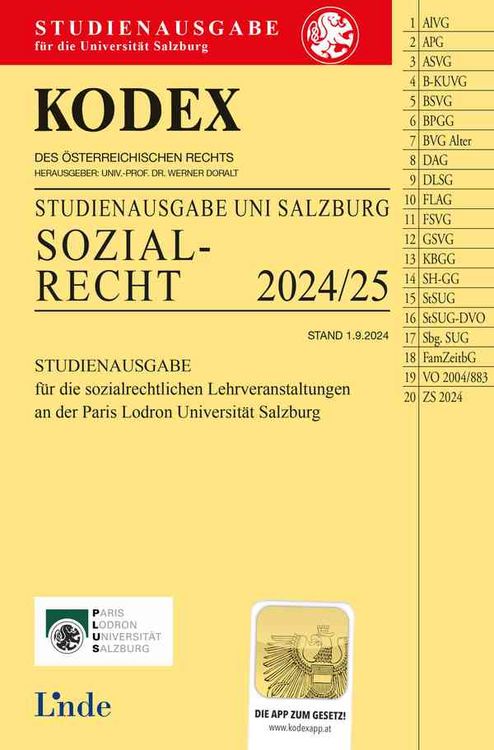 Produktbild: KODEX Studienausgabe Sozialrecht Salzburg 2024/25