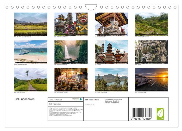 Produktbild: Bali Indonesien (Wandkalender 2026 DIN A4 quer), CALVENDO Monatskalender