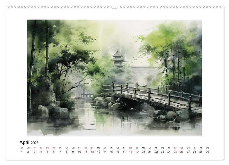 Produktbild: Heiwa - Friedliche Aquarelle im japanischen Stil (Wandkalender 2026 DIN A2 quer), CALVENDO Monatskalender