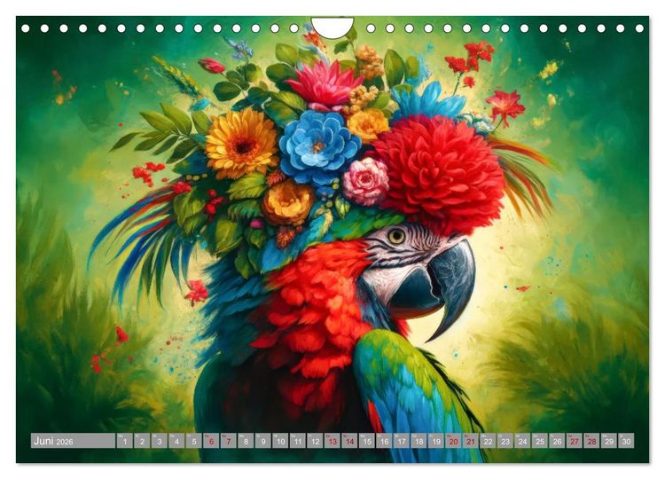 Produktbild: Blumige Vogelportr&auml;ts (Wandkalender 2026 DIN A4 quer), CALVENDO Monatskalender