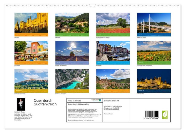 Produktbild: Quer durch S&uuml;dfrankreich (hochwertiger Premium Wandkalender 2026 DIN A2 quer), Kunstdruck in Hochglanz