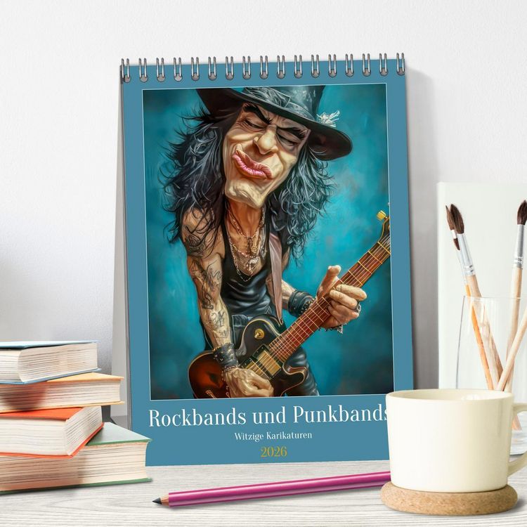 Produktbild: Rockbands und Punkbands - Witzige Karikaturen (Tischkalender 2026 DIN A5 hoch), CALVENDO Monatskalender
