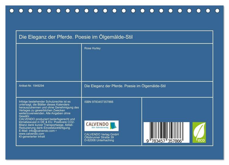 Produktbild: Die Eleganz der Pferde. Poesie im &Ouml;lgem&auml;lde-Stil (Tischkalender 2026 DIN A5 quer), CALVENDO Monatskalender