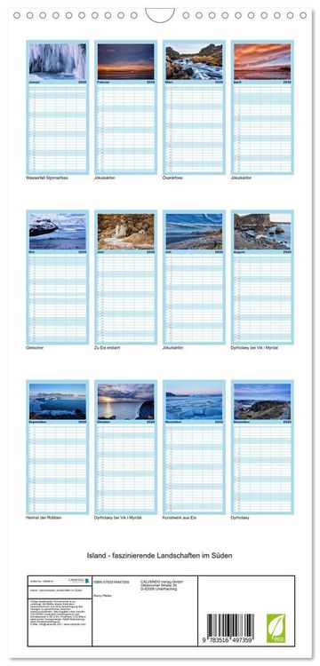 Produktbild: Familienplaner 2026 - Island - faszinierende Landschaften im S&uuml;den mit 5 Spalten (Wandkalender, 21 x 45 cm) CALVENDO