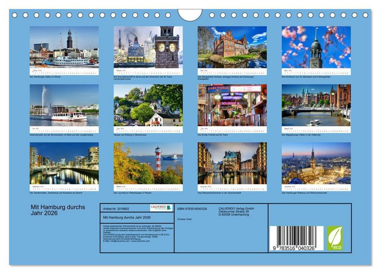 Produktbild: Mit Hamburg durchs Jahr 2026 (Wandkalender 2026 DIN A4 quer), CALVENDO Monatskalender