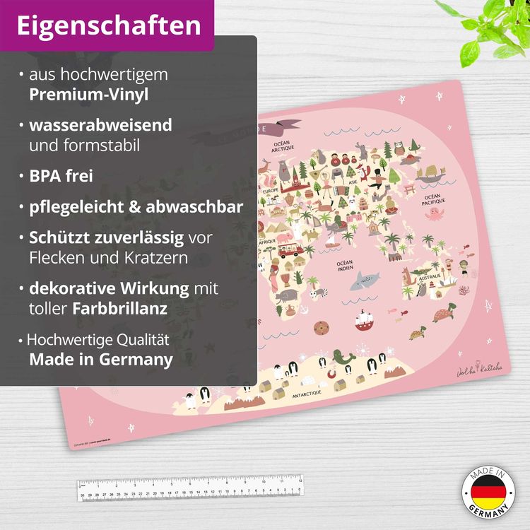 Produktbild: Cover-your-desk Schreibtischunterlage f&uuml;r Kinder Weltkarte in franz&ouml;sisch rosa, aus hochwertigem Vinyl , 60 x 40 cm
