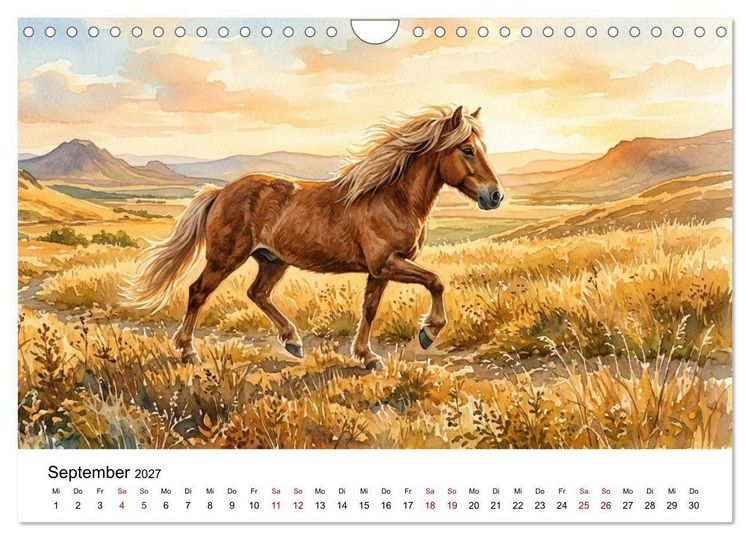 Produktbild: Magie der Islandpferde im Aquarellstil (Wandkalender 2027 DIN A4 quer), CALVENDO Monatskalender