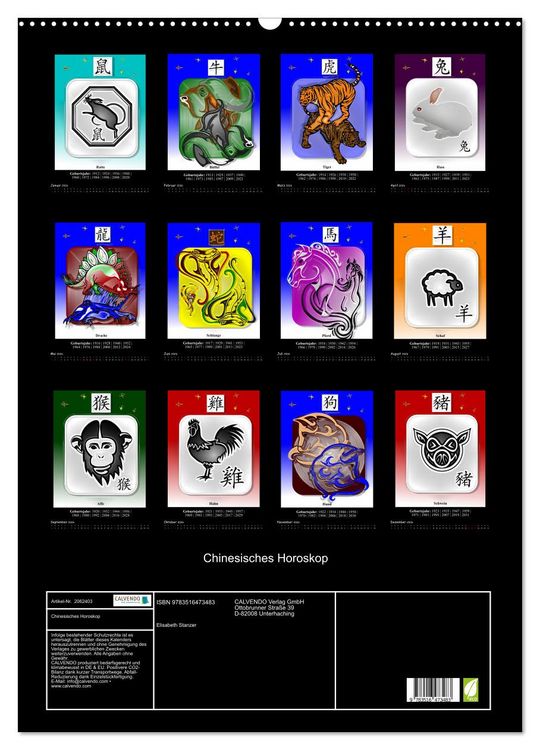Produktbild: Chinesisches Horoskop (Wandkalender 2026 DIN A2 hoch), CALVENDO Monatskalender