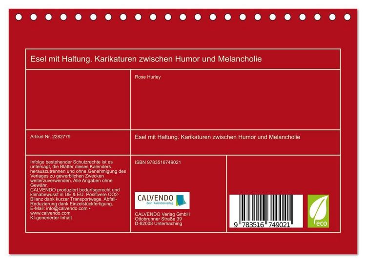 Produktbild: Esel mit Haltung. Karikaturen zwischen Humor und Melancholie (Tischkalender 2026 DIN A5 quer), CALVENDO Monatskalender