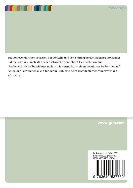 Produktbild: Lernschwierigkeiten in der Schule - Dyskalkulie - zur theoretischen Kl&auml;rung
