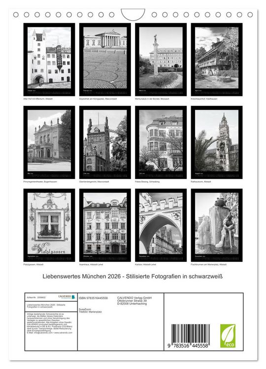 Produktbild: Liebenswertes M&uuml;nchen 2026 - Stilisierte Fotografien in schwarzwei&szlig; (Wandkalender 2026 DIN A4 hoch), CALVENDO Monatskalender