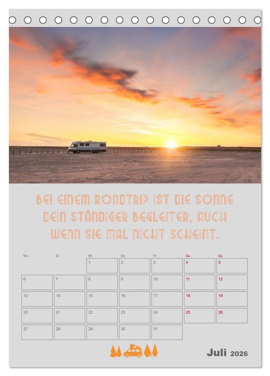 Produktbild: Roadtrips - Urlaub auf R&auml;dern (Tischkalender 2026 DIN A5 hoch), CALVENDO Monatskalender
