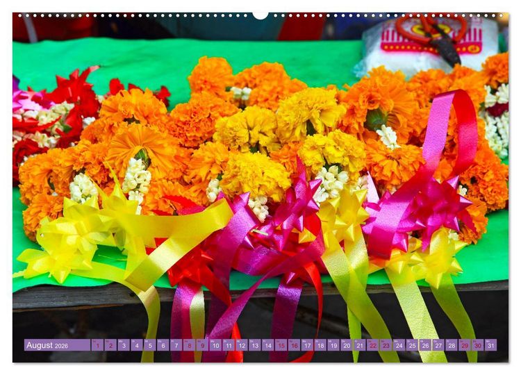 Produktbild: Asien - Farbenfrohe Blumenketten (hochwertiger Premium Wandkalender 2026 DIN A2 quer), Kunstdruck in Hochglanz