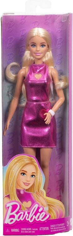Produktbild: Barbie Fashionista Puppe im pinken Metallic-Kleid mit Herz-Aussparung