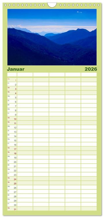 Produktbild: Familienplaner 2026 - Mangfallgebirge mit 5 Spalten (Wandkalender, 21 x 45 cm) CALVENDO
