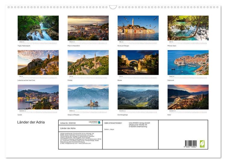 Produktbild: L&auml;nder der Adria (Wandkalender 2026 DIN A2 quer), CALVENDO Monatskalender