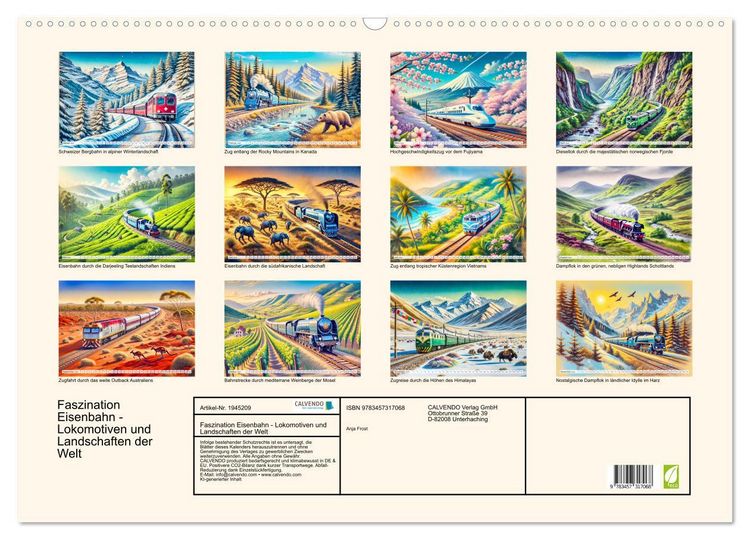 Produktbild: Faszination Eisenbahn - Lokomotiven und Landschaften der Welt (Wandkalender 2026 DIN A2 quer), CALVENDO Monatskalender