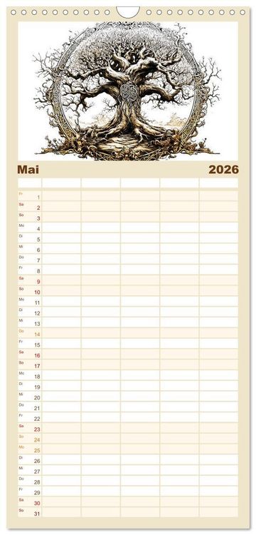 Produktbild: Familienplaner 2026 - G&ouml;tter der Wikinger - Skizzen zur Welt der Nordischen Mythologie mit 5 Spalten (Wandkalender, 21 x 45 cm) CALVENDO