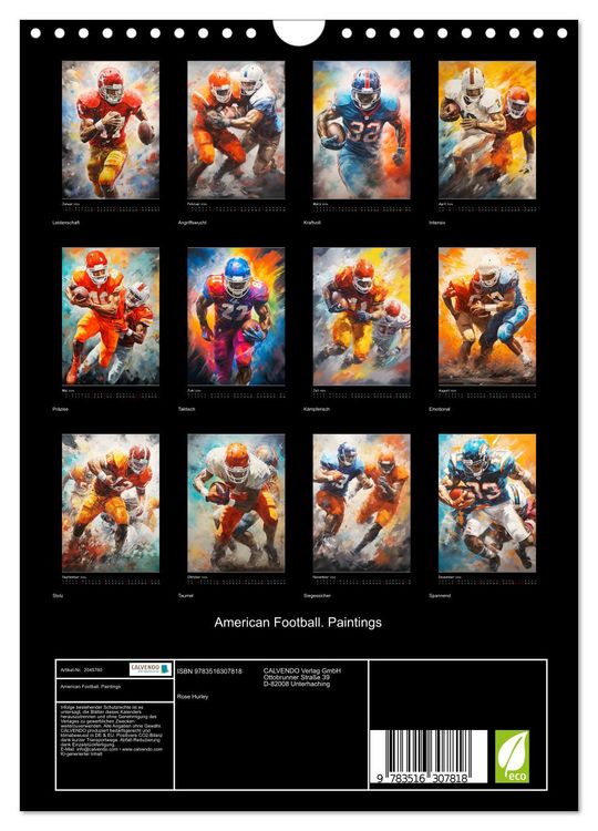 Produktbild: American Football. Paintings (Wandkalender 2026 DIN A4 hoch), CALVENDO Monatskalender