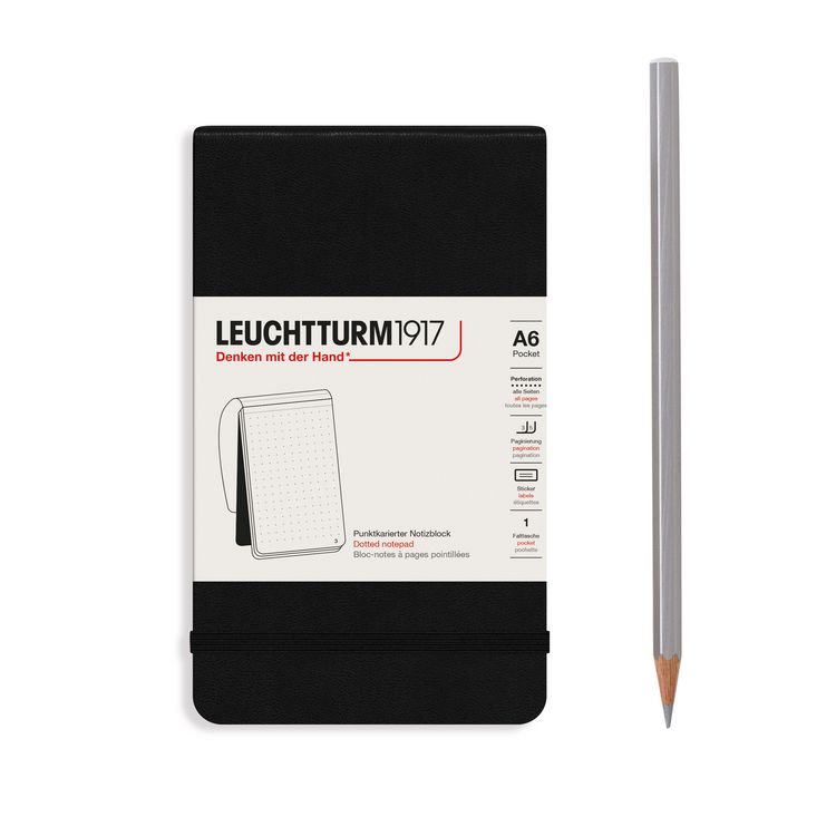 Produktbild: LEUCHTTURM1917 Notizblock Pocket (A6), Hardcover, 94 nummerierte Seiten Schwarz, Dotted