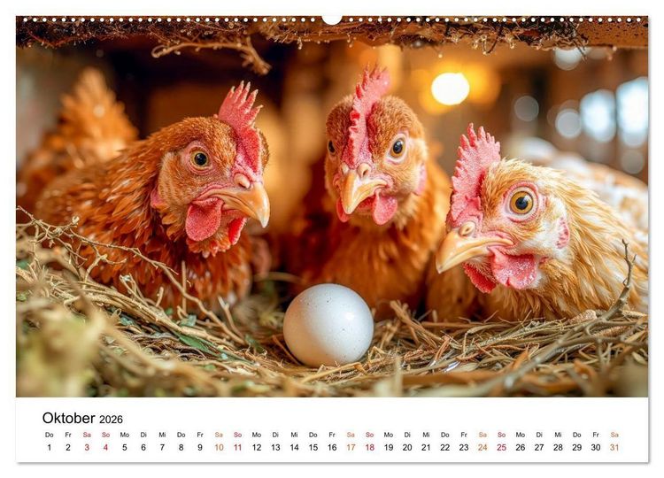 Produktbild: H&uuml;hner - gefiedert durchs Jahr (Wandkalender 2026 DIN A2 quer), CALVENDO Monatskalender