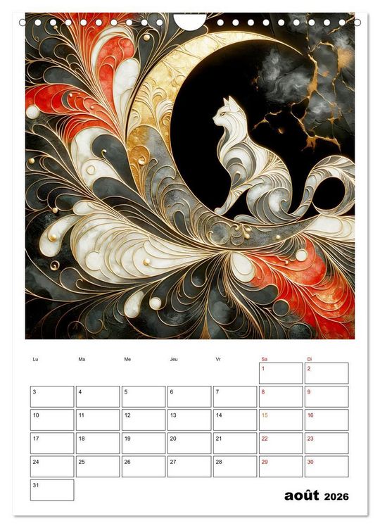 Produktbild: Les chats - Pattes de velours au clair de lune (Calendrier mural 2026 DIN A4 horizontal), CALVENDO calendrier mensuel