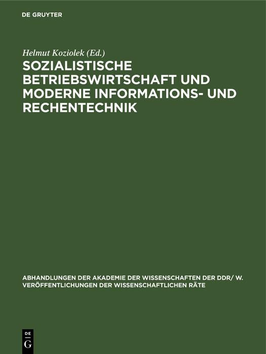 Produktbild: Sozialistische Betriebswirtschaft und moderne Informations- und Rechentechnik