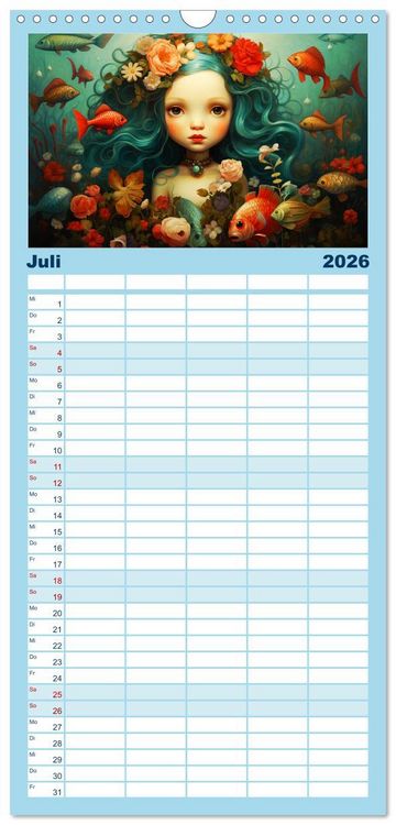 Produktbild: Familienplaner 2026 - Zauberhafte Meerjungfrauen. Liebliche Illustrationen mit 5 Spalten (Wandkalender, 21 x 45 cm) CALVENDO