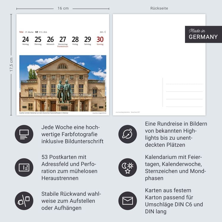 Produktbild: Deutschland Sehnsuchtskalender 2027 - Wochenkalender mit 53 Postkarten