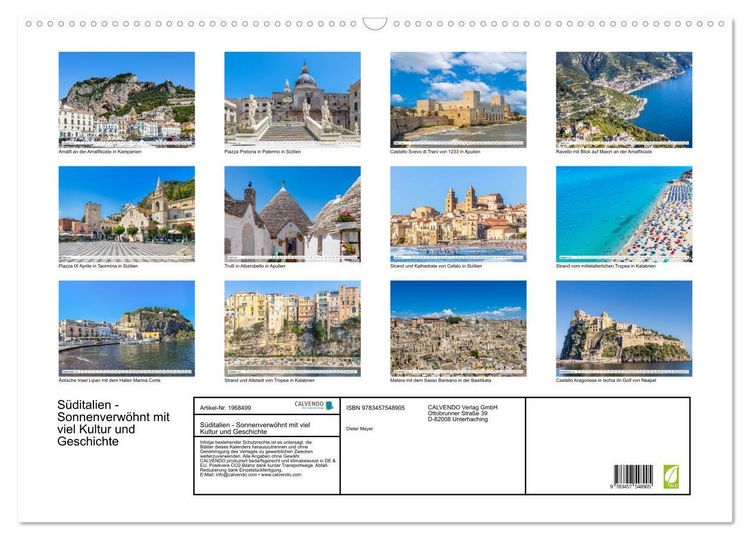 Produktbild: S&uuml;ditalien - Sonnenverw&ouml;hnt mit viel Kultur und Geschichte (Wandkalender 2026 DIN A2 quer), CALVENDO Monatskalender