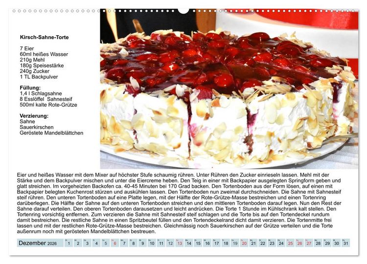 Produktbild: Exquisite Torten. K&ouml;stliche Rezepte f&uuml;r viele Anl&auml;sse (Wandkalender 2026 DIN A2 quer), CALVENDO Monatskalender