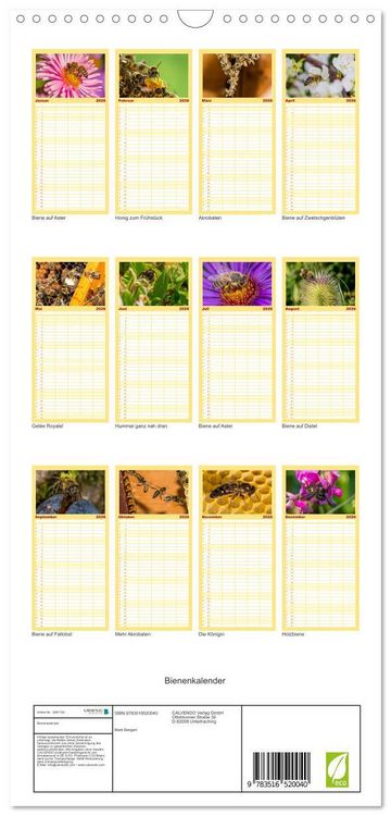 Produktbild: Familienplaner 2026 - Bienenkalender mit 5 Spalten (Wandkalender, 21 x 45 cm) CALVENDO