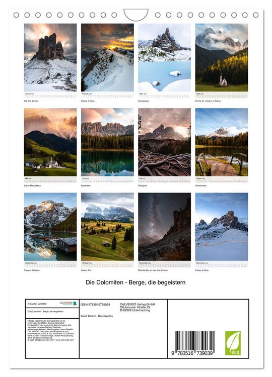 Produktbild: Die Dolomiten - Berge, die begeistern (Wandkalender 2026 DIN A4 hoch), CALVENDO Monatskalender