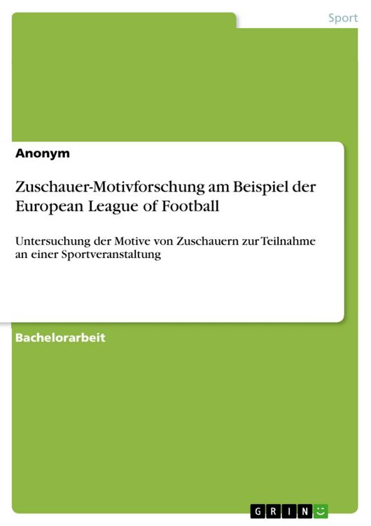 Produktbild: Zuschauer-Motivforschung am Beispiel der European League of Football