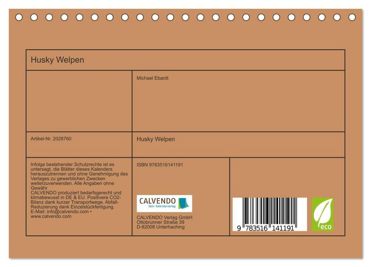 Produktbild: Husky Welpen (Tischkalender 2026 DIN A5 quer), CALVENDO Monatskalender