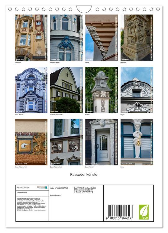 Produktbild: Fassadenk&uuml;nste (Wandkalender 2026 DIN A4 hoch), CALVENDO Monatskalender