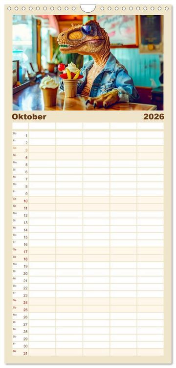 Produktbild: Familienplaner 2026 - Dinosaurier Sommer - Urzeitlich witzige Strandparty mit 5 Spalten (Wandkalender, 21 x 45 cm) CALVENDO