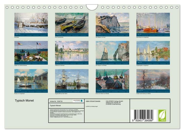 Produktbild: Typisch Monet (Wandkalender 2026 DIN A4 quer), CALVENDO Monatskalender