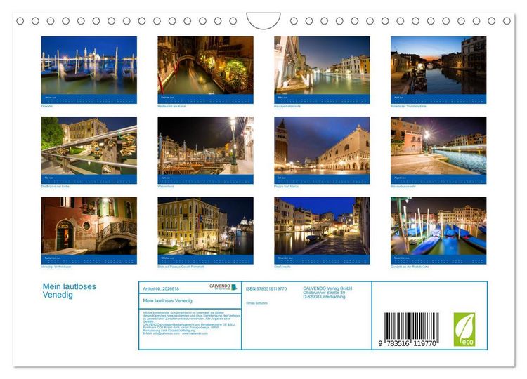 Produktbild: Mein lautloses Venedig (Wandkalender 2026 DIN A4 quer), CALVENDO Monatskalender
