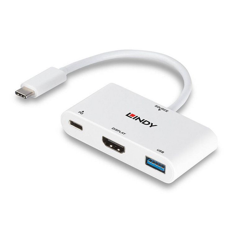 Produktbild: LINDY USB-C&reg; Adapter [1x USB-C&reg; Stecker - 1x HDMI-Buchse, USB 3.2 Gen 1 Buchse A (USB 3.0)] 43340 0.18 m