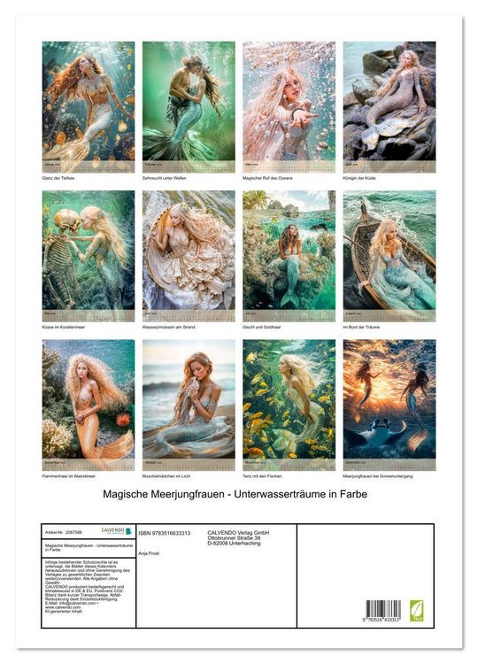Produktbild: Magische Meerjungfrauen - Unterwassertr&auml;ume in Farbe (Wandkalender 2026 DIN A2 hoch), CALVENDO Monatskalender