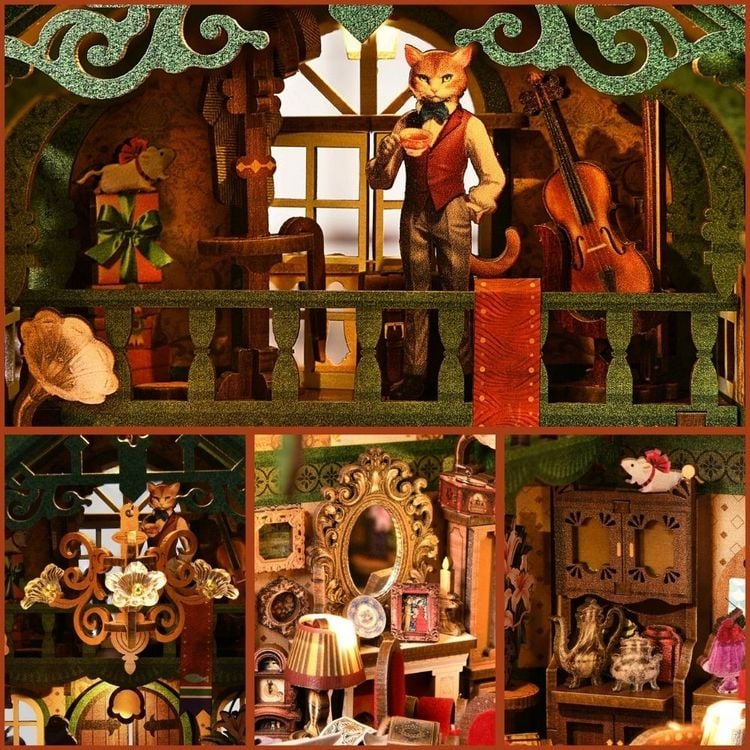 Produktbild: FiguredArt SL09 - DIY Book Nook, Katzenangelegenheiten B&uuml;ro, Puzzle 246 Teile, Miniatur-Diorama